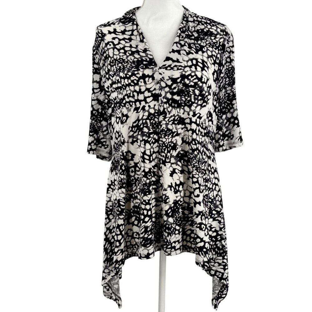 Chaus New York Black & White Sharp & Contemporary Tunic Asymmetrical Hem Top XL